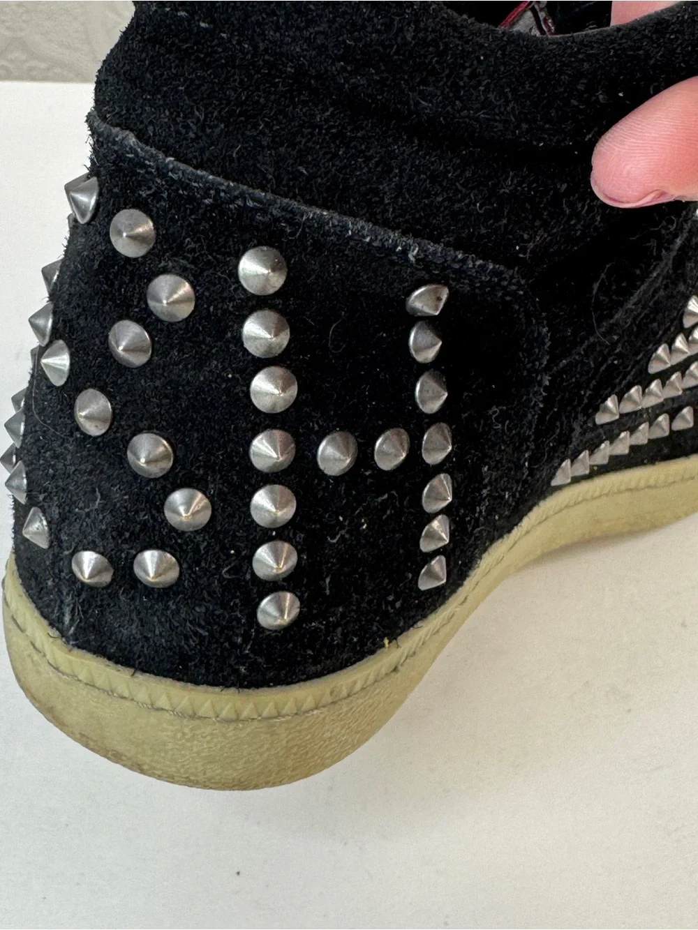 ASH Shoes Studded Spike Embellished Black Suede High Top Sneakers Size EU 35